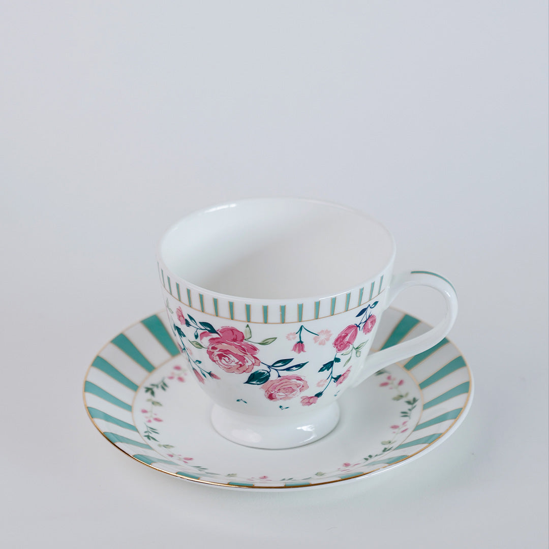 Magique by The Wishing Chair x Clay Craft, Portrait of a Rose King Cup & Saucer, Set of 12, 180ml, (6 Cups + 6 Saucers)