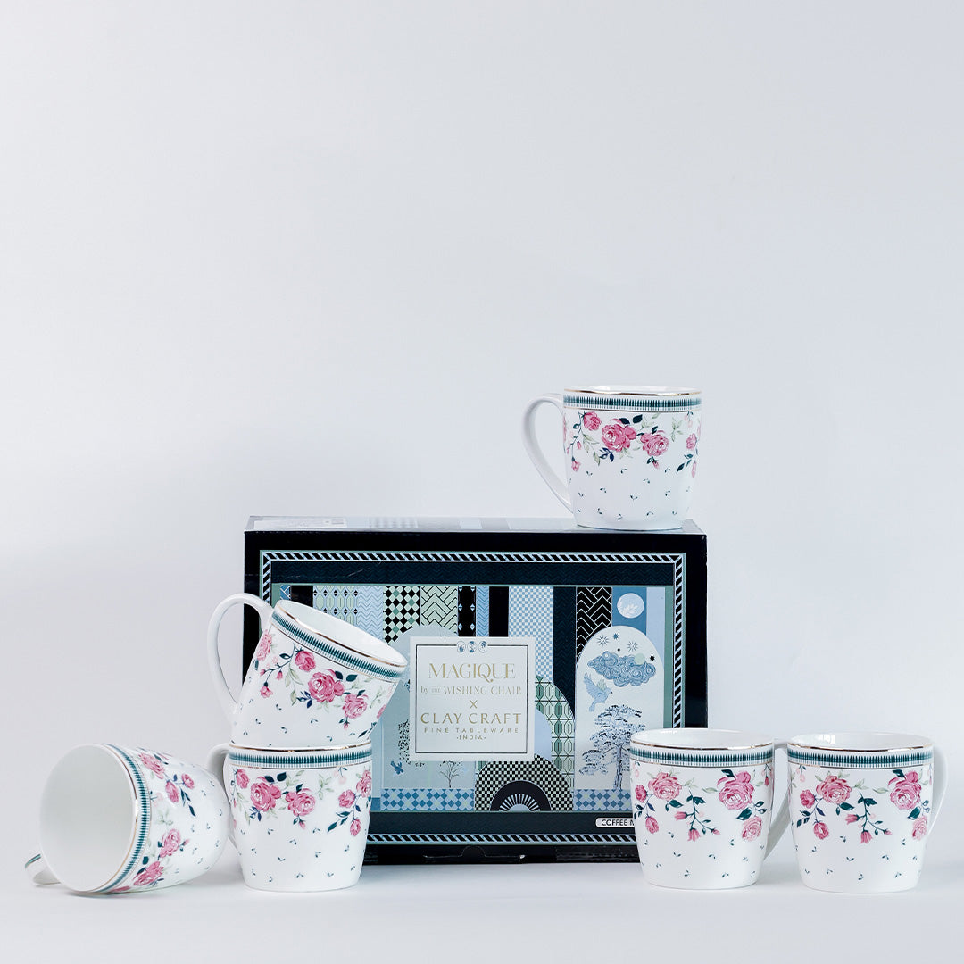 Magique by The Wishing Chair x Clay Craft, Portrait of a Rose Alton Coffee Mug Set of 6, 220 ml (T01)