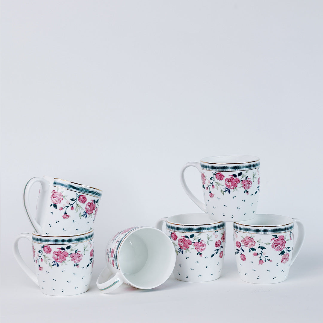 Magique by The Wishing Chair x Clay Craft, Portrait of a Rose Alton Coffee Mug Set of 6, 220 ml (T01)