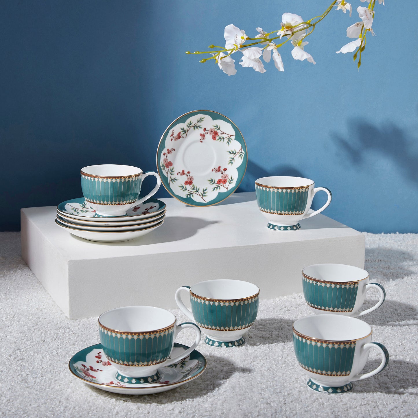 India Circus Grandeur Greens Olive Cup Saucer Set of 12 Pcs