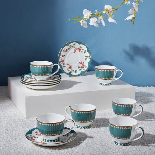 India Circus Grandeur Greens Olive Cup Saucer Set of 12 Pcs