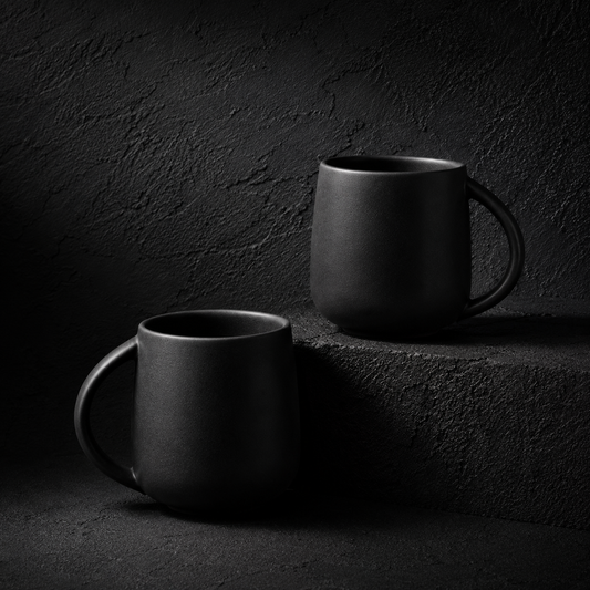Bunty Pebble Pacha Ceramic Coffee & Milk Mug Set of 2, Black, 340ml Each