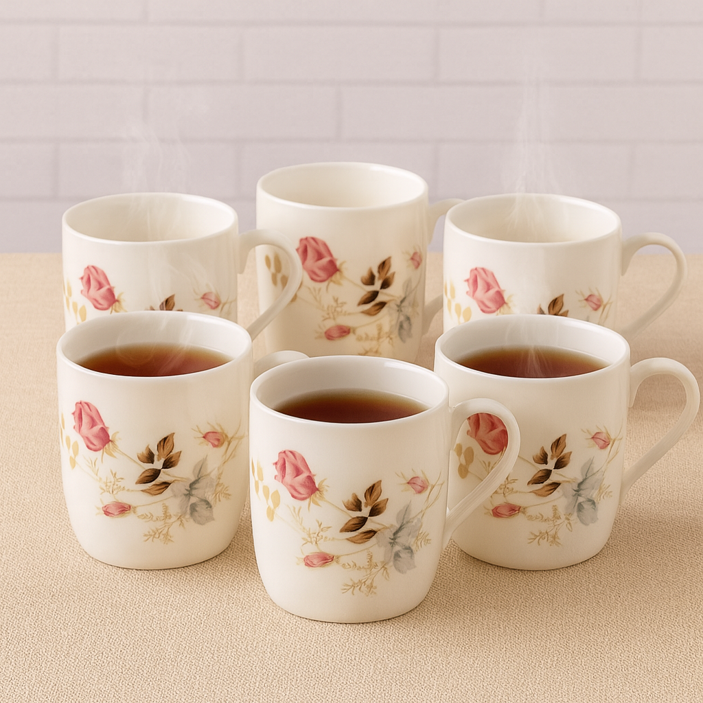 Asian Microwave Safe Floral Coffee & Tea Mugs, 200ml, Set of 6 (MW082)