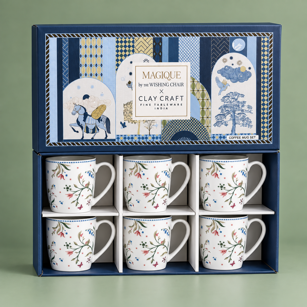 Magique x Clay Craft – Velvet Willow Alton Coffee Mug Set of 6, 180 ml-(FC468)