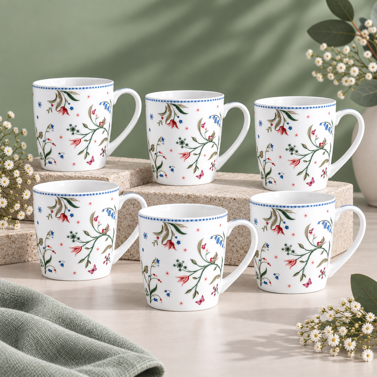 Magique x Clay Craft – Velvet Willow Alton Coffee Mug Set of 6, 180 ml-(FC468)