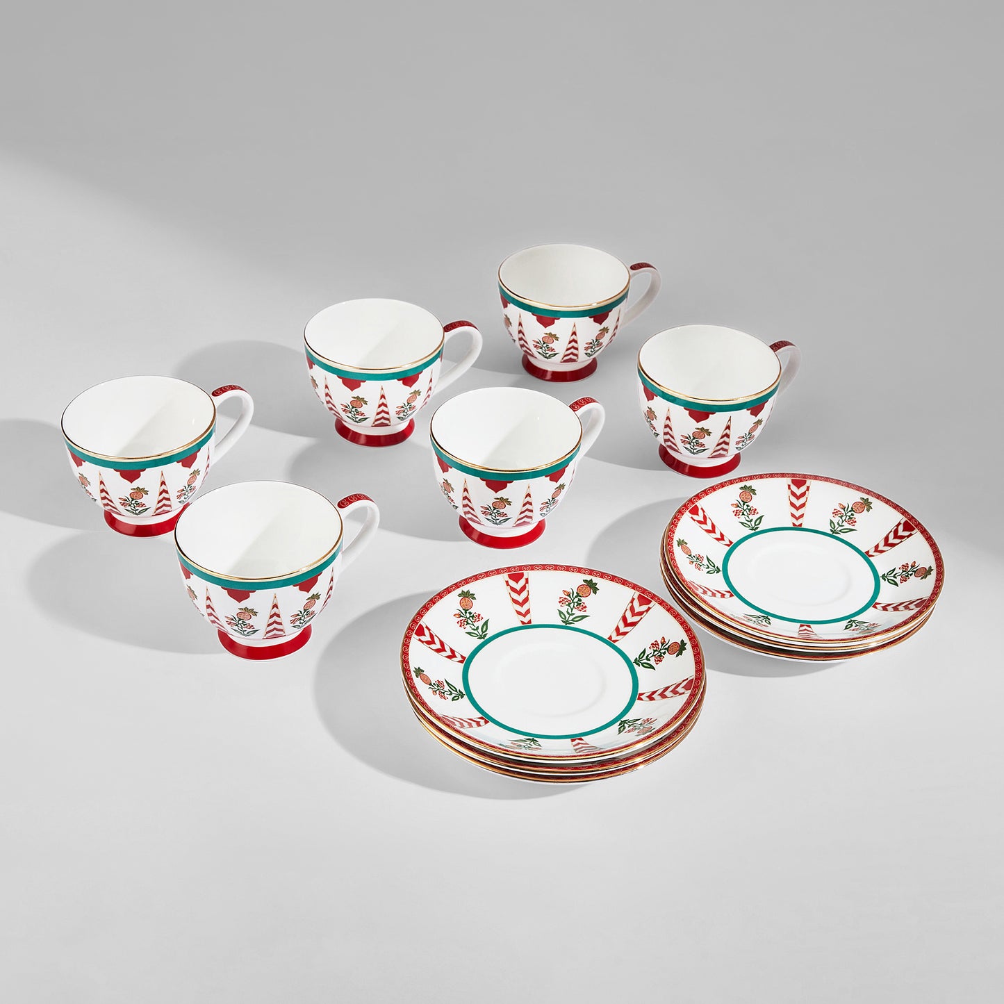India Circus Blushed Orchard Olive Cup Saucer Set of 12 Pcs