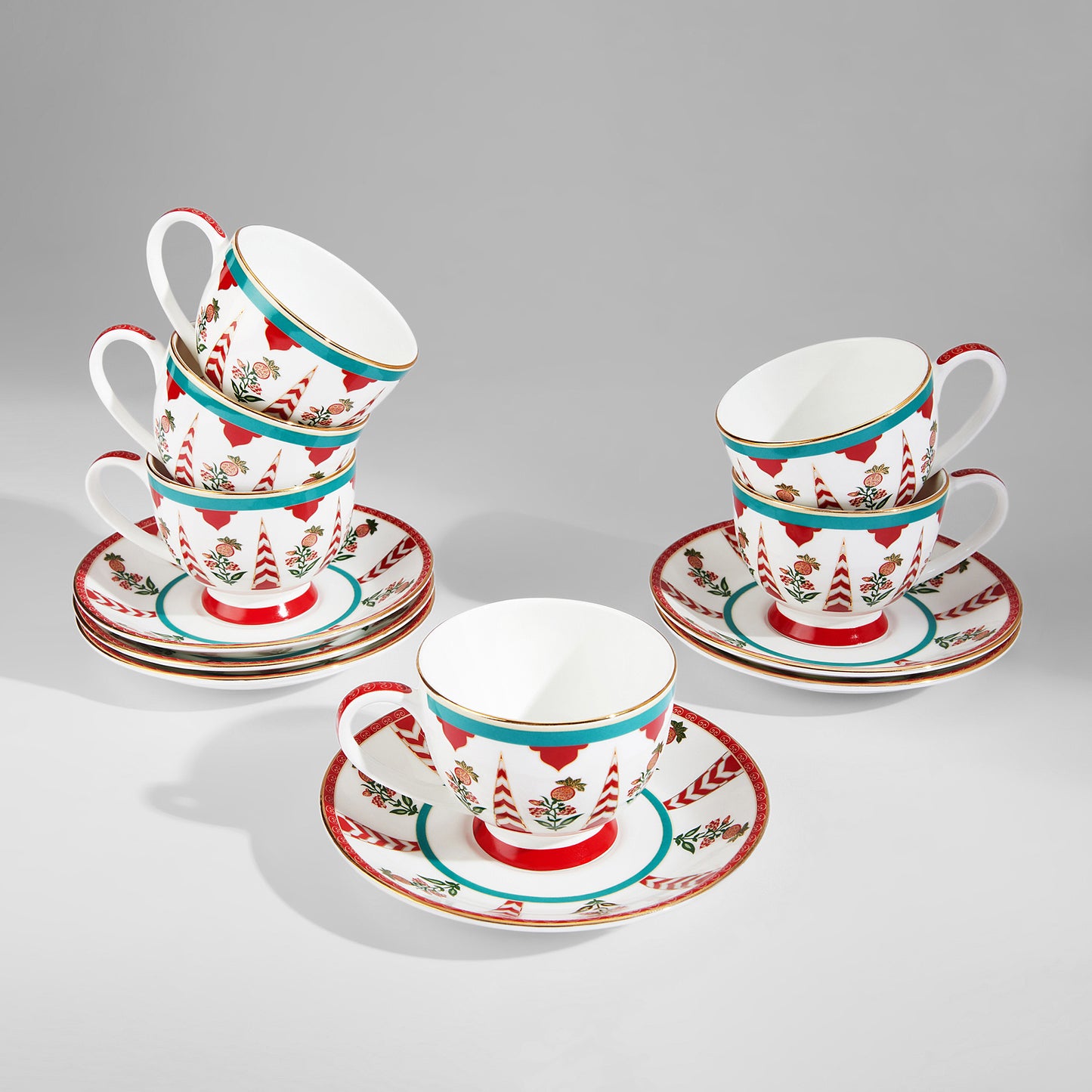 India Circus Blushed Orchard Olive Cup Saucer Set of 12 Pcs