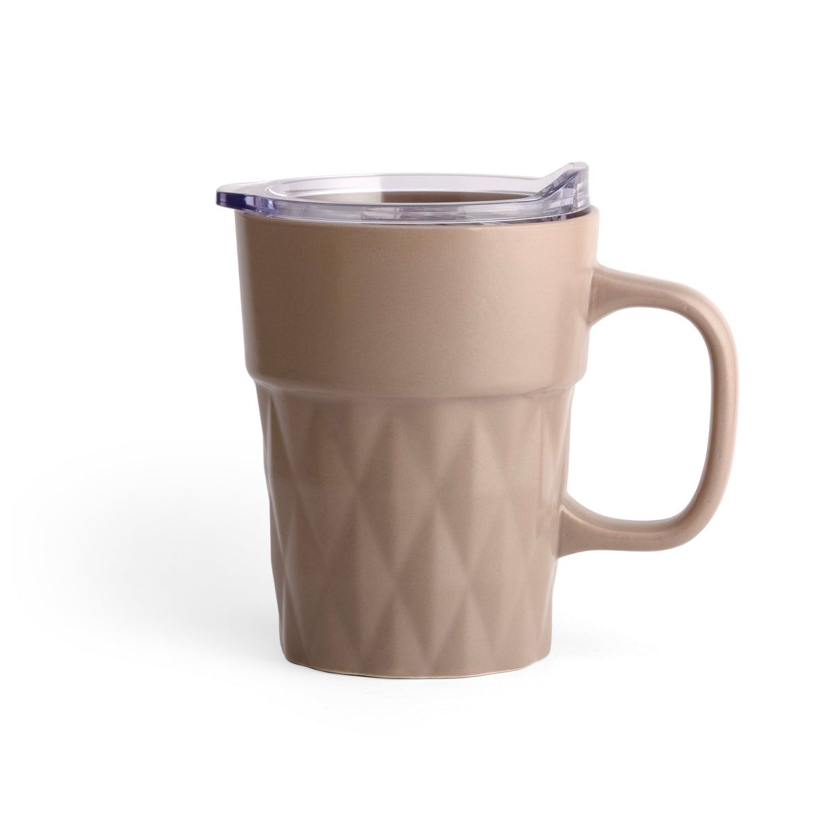 Clay Craft Jewel Diamond Pebble Porcelain Mug with Acrylic Lid, Grey, 350ml