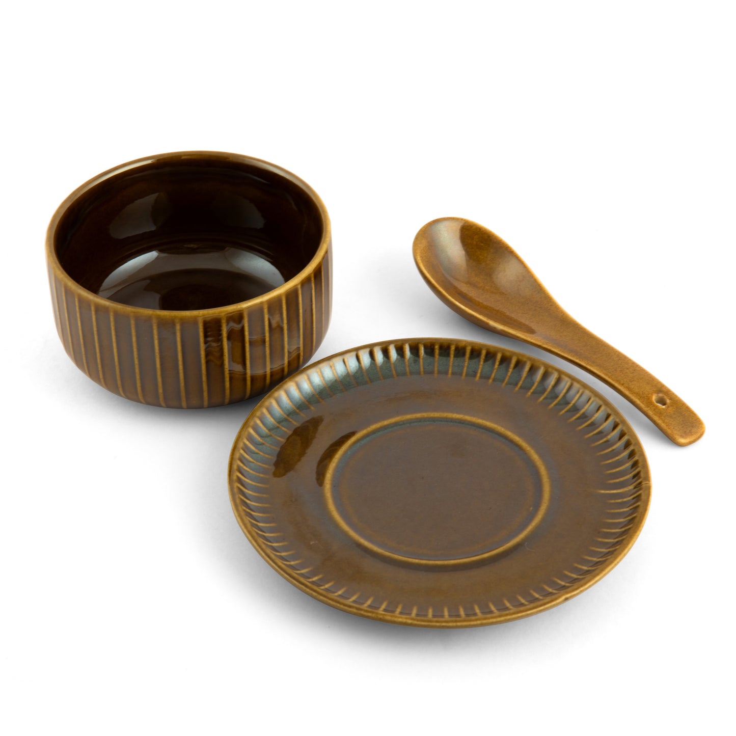 Clay Craft Pebble Golden Brown Ravonna Soup Bowl Gift Set of 18 Pcs