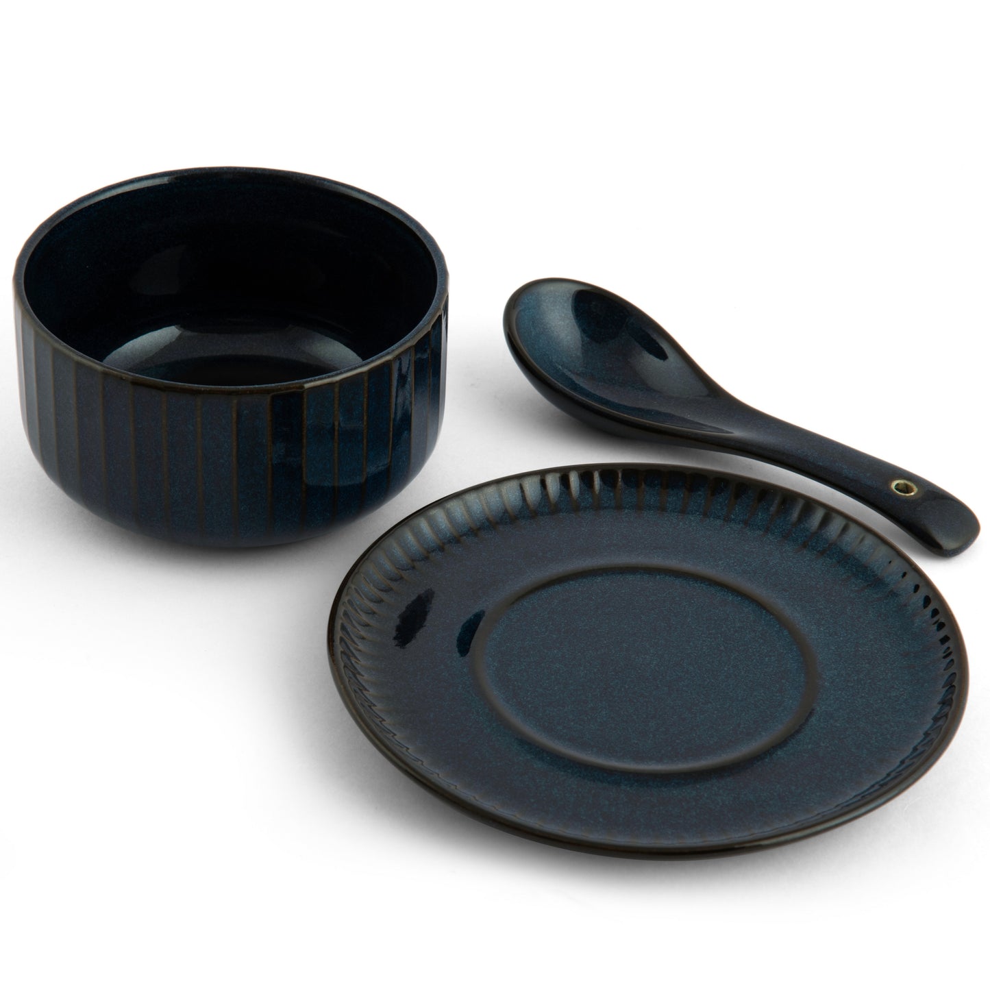 Clay Craft Pebble Mid Night Blue Ravonna Soup Bowl Gift Set of 18 Pcs