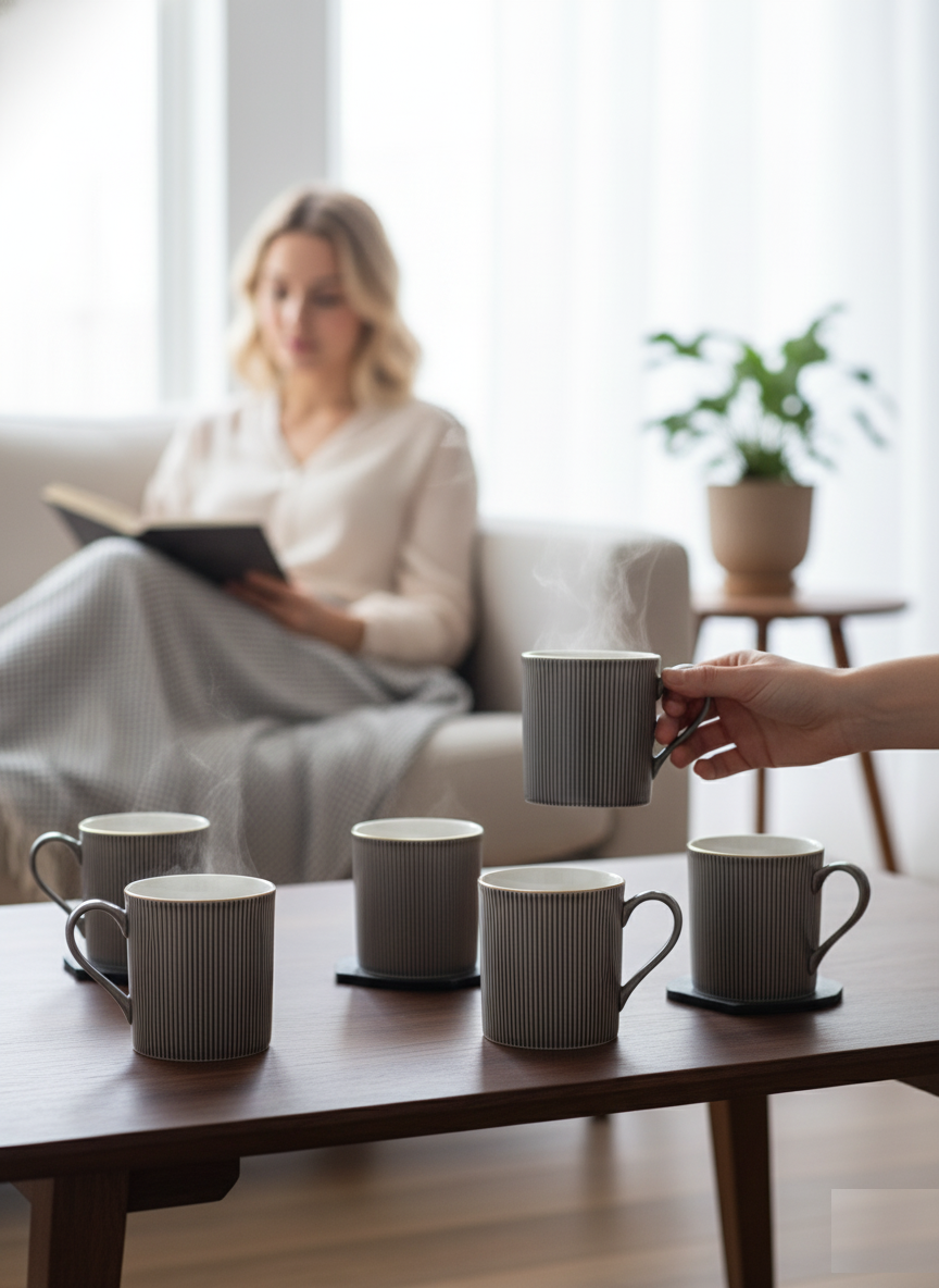 Clay Craft Ethan Impression 1300 Coffee & Tea Mugs Set of 6 (GREY)