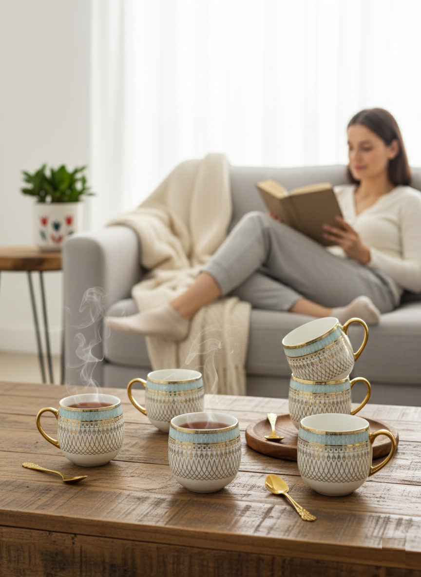 Clay Craft Charli Ebony Coffee & Tea Mugs Set of 6 (E608)