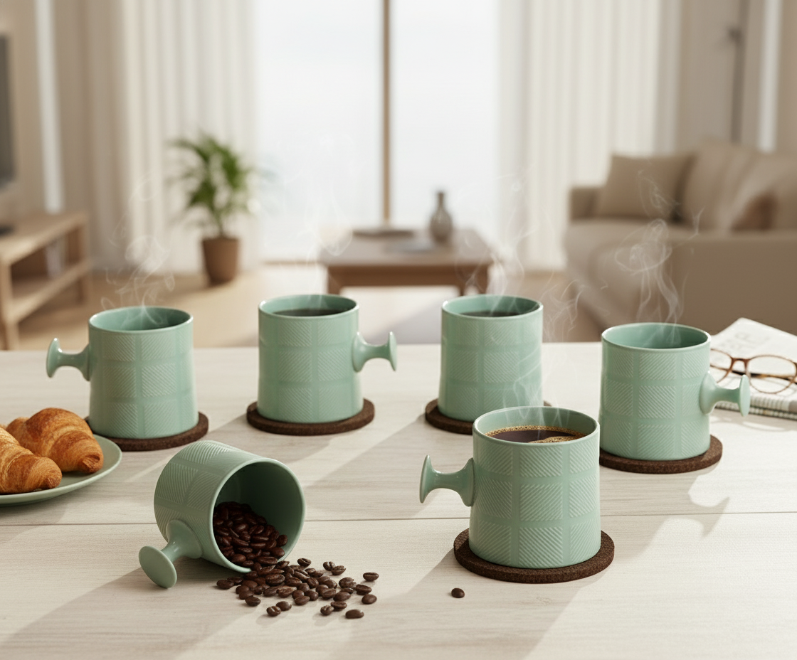 JCPL Bold Checkmate Coffee & Tea Mugs Set of 6, Teal