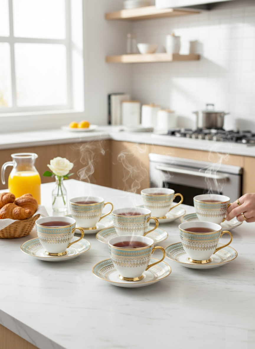 Clay Craft King Ebony Cup & Saucer, Set of 12 (6 Cups + 6 Saucers), 160 ml, (E608)