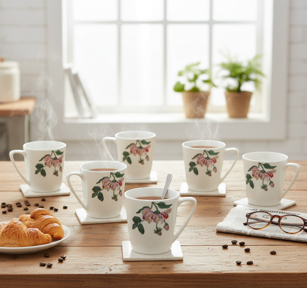 Clay Craft Rock Hilton Coffee & Tea Mugs Set of 6, 150ml,(H314)