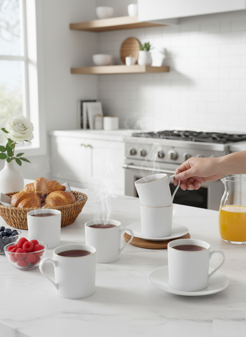 Clay Craft Ethan Impression 1101 Coffee & Tea Mugs Set of 6 (WHITE)