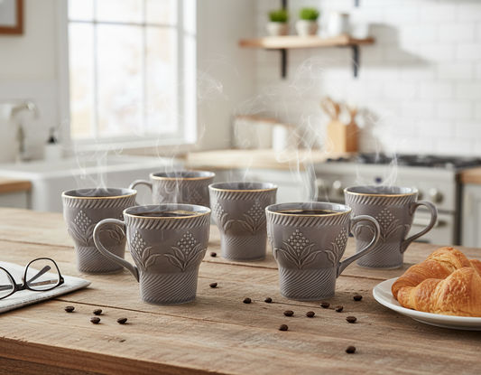 Clay Craft Aster Impression 1300 Coffee & Tea Mugs Set of 6 (GREY)