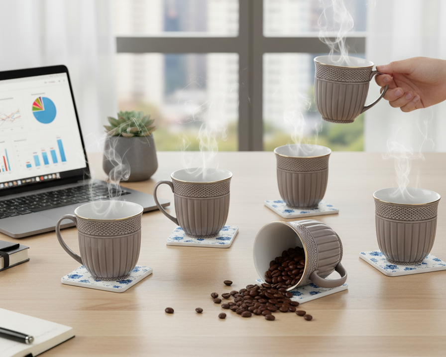 Clay Craft Esha Impression 1300 Coffee & Tea Mugs Set of 6 (GREY)