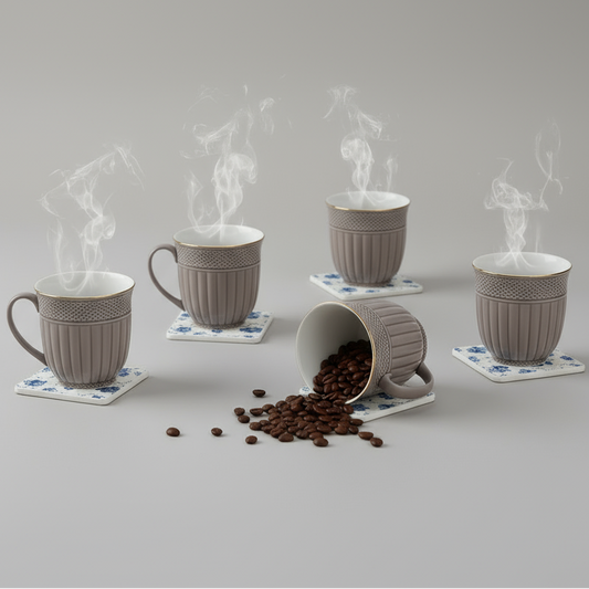 Clay Craft Esha Impression 1300 Coffee & Tea Mugs Set of 6 (GREY)