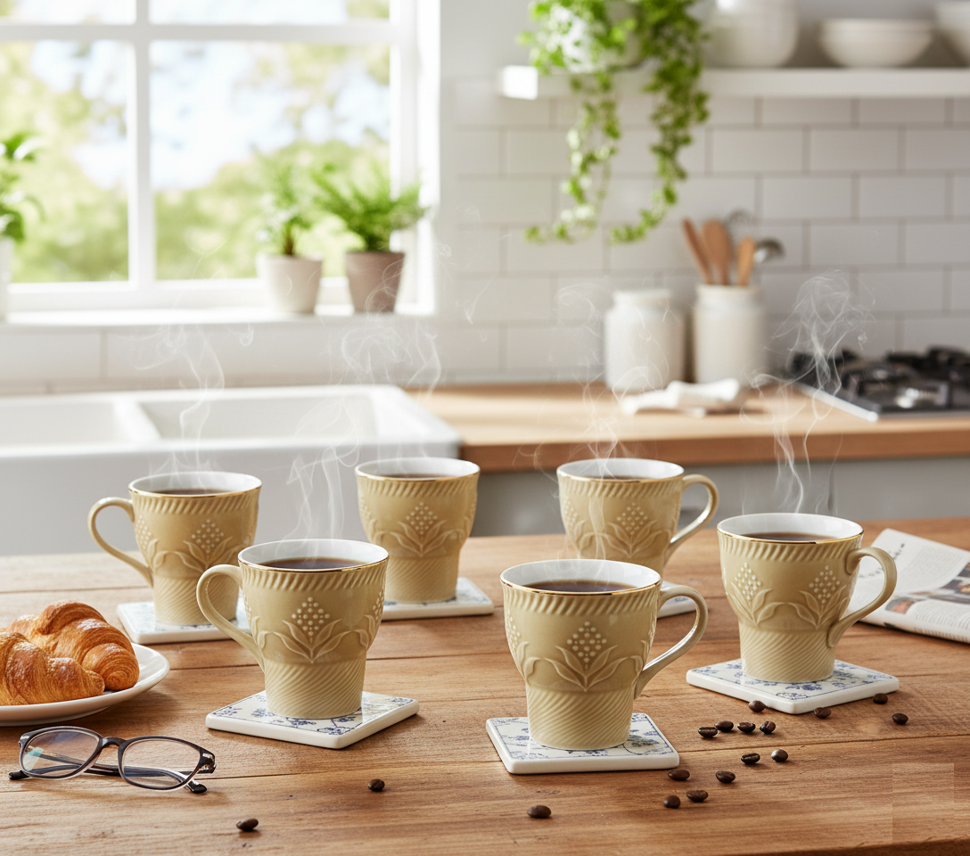 Clay Craft Aster Impression 1300 Coffee & Tea Mugs Set of 6 (CREAM)