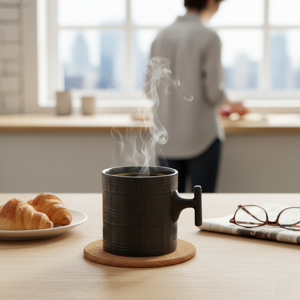 JCPL Grid Checkmate Milk & Coffee Mugs, 1 Pcs, Black