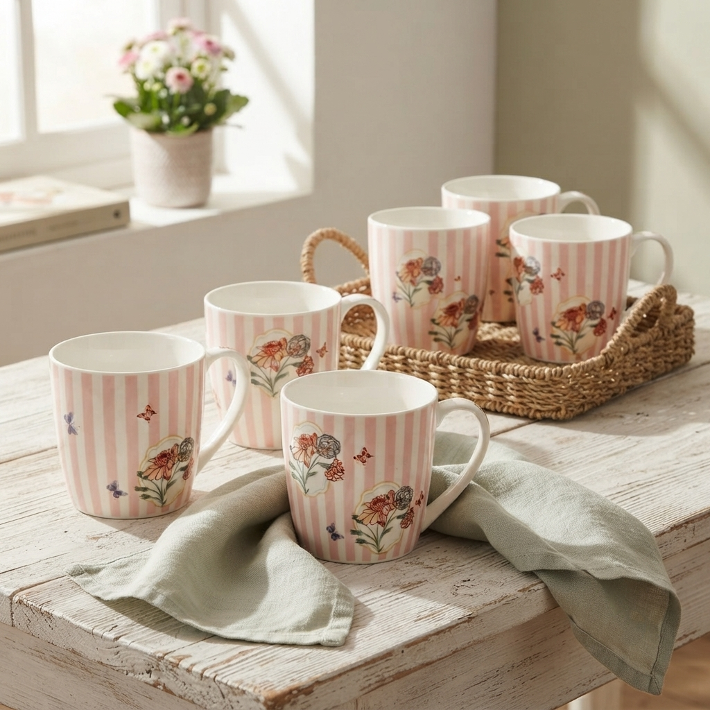 Magique x Clay Craft – Bloom Society Alton Coffee Mug Set of 6, 180 ml-(BS461)