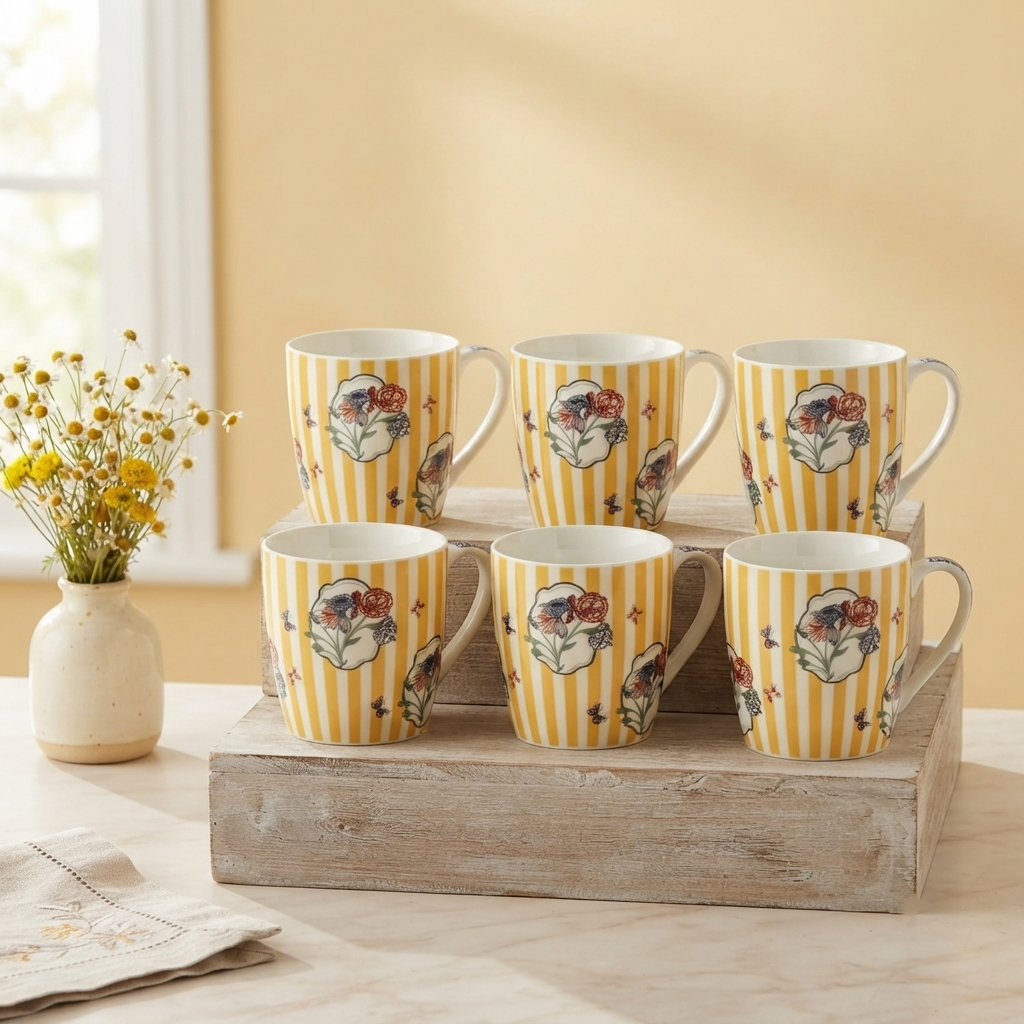 Magique x Clay Craft – Bloom Society Alton Coffee Mug Set of 6, 180 ml-(BS462)