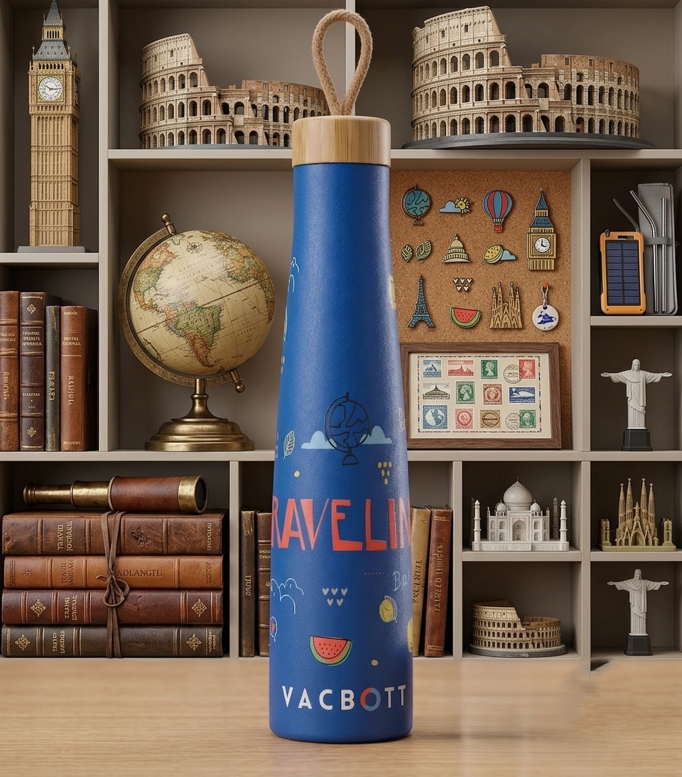Vacbott Vivid Titan Vacuum Insulated Wanderlust Double Walled Printed 18 Hrs Hot & 24 Hrs Cold, BIS Certified, Stainless Steel Flask 650 ml