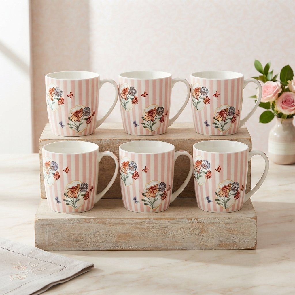 Magique x Clay Craft – Bloom Society Alton Coffee Mug Set of 6, 180 ml-(BS461)