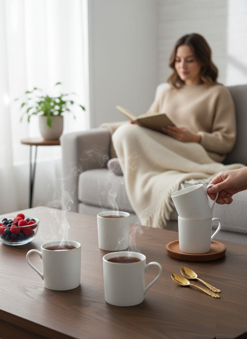 Clay Craft Ethan Impression 1101 Coffee & Tea Mugs Set of 6 (WHITE)