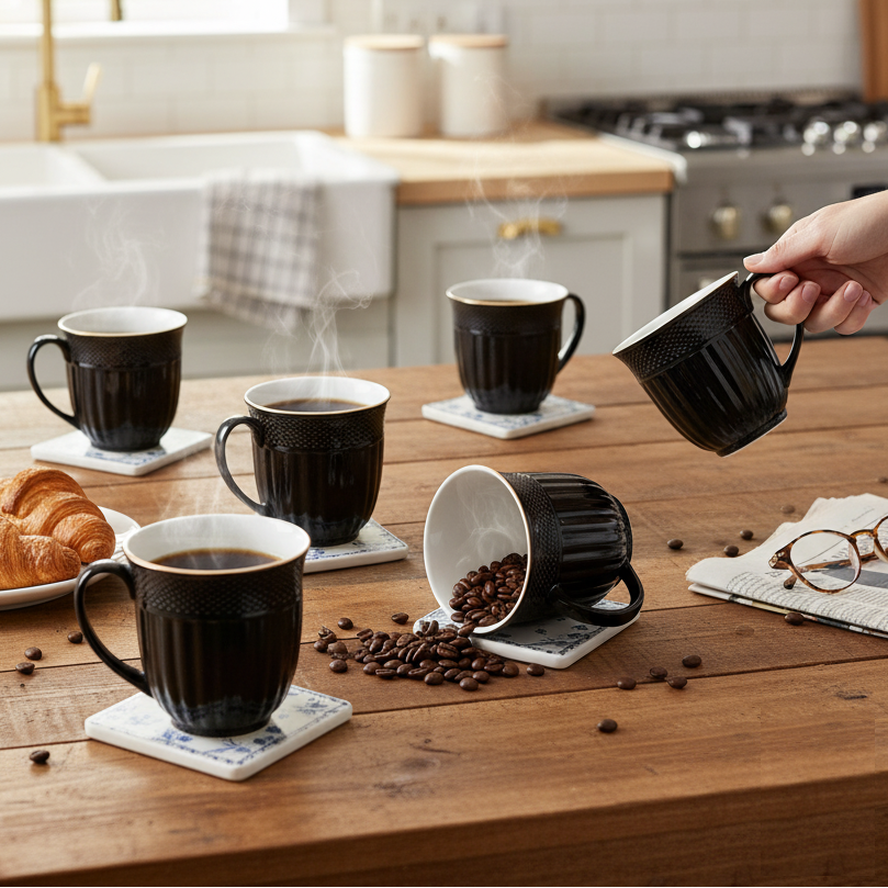 Clay Craft Esha Impression 1300 Coffee & Tea Mugs Set of 6 (BLACK)