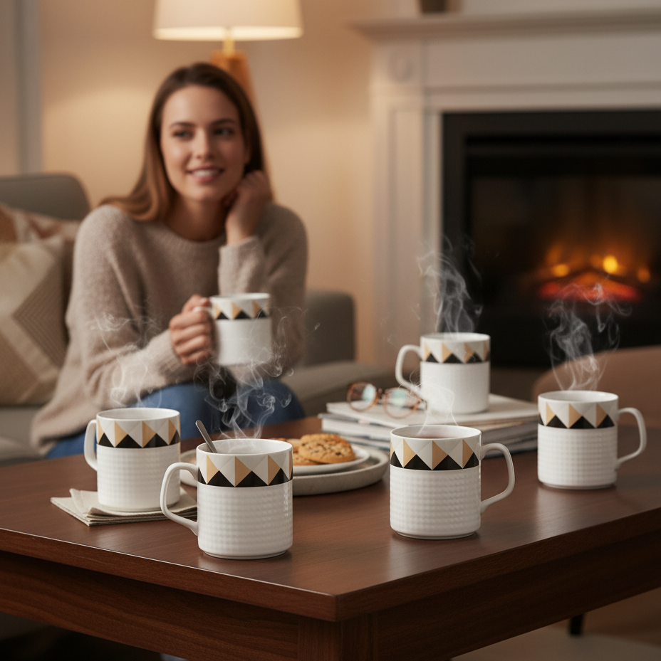 Clay Craft Strip Prasto Coffee & Tea Mugs Set of 6 (P210)