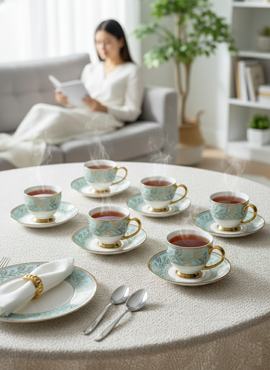Clay Craft Olive Ebony Cup & Saucer, Set of 12 (6 Cups + 6 Saucers), 150 ml, (E602)