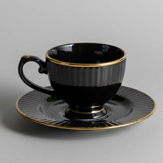 Clay Craft Julie Impression Cup & Saucer, Set of 12 (6 Cups + 6 Saucers), 170 ml, (Black)