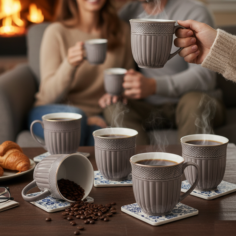 Clay Craft Esha Impression 1300 Coffee & Tea Mugs Set of 6 (GREY)