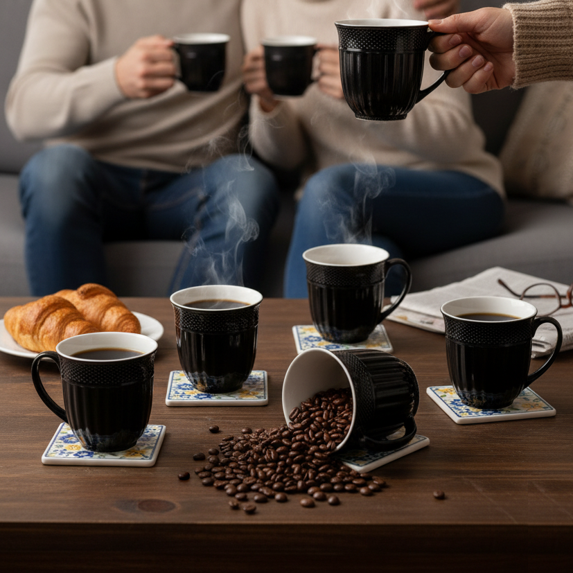 Clay Craft Esha Impression 1300 Coffee & Tea Mugs Set of 6 (BLACK)