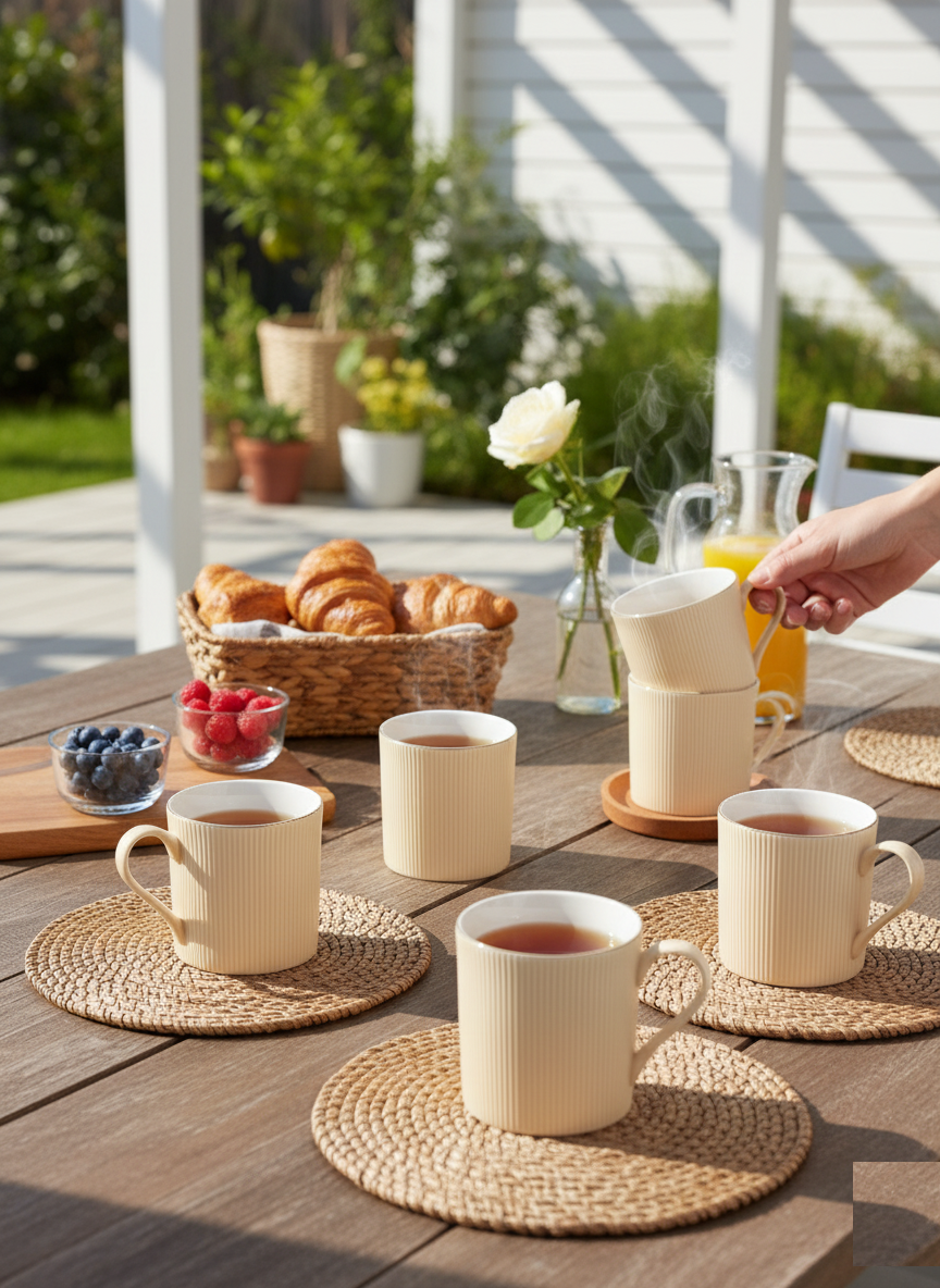 Clay Craft Ethan Impression 1300 Coffee & Tea Mugs Set of 6 (IVORY)