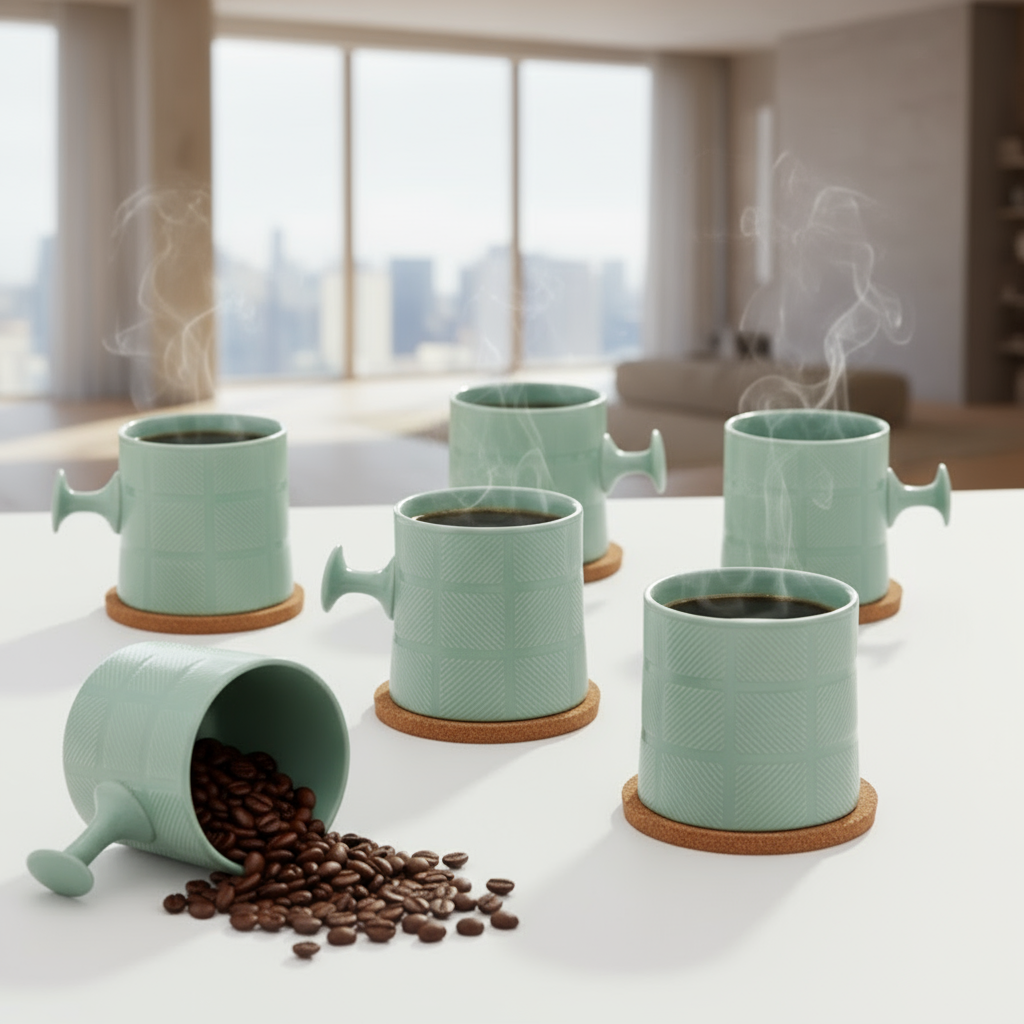 JCPL Bold Checkmate Coffee & Tea Mugs Set of 6, Teal