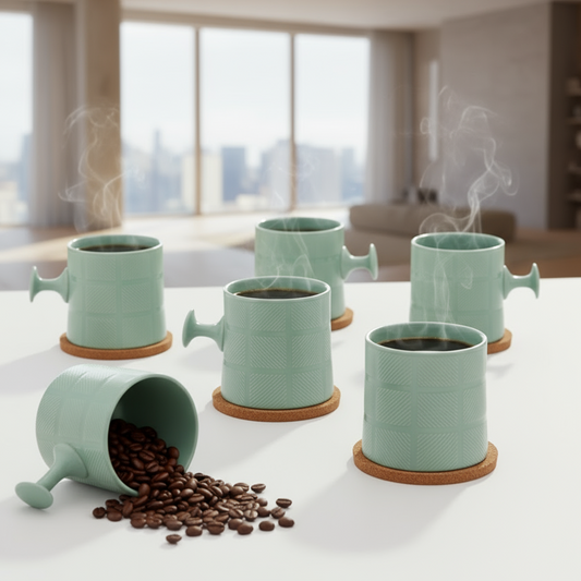 JCPL Bold Checkmate Coffee & Tea Mugs Set of 6, Teal