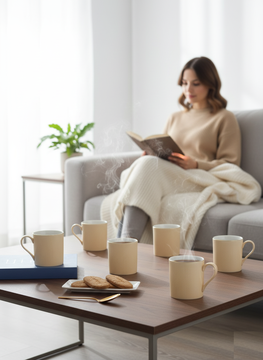 Clay Craft Ethan Impression 1300 Coffee & Tea Mugs Set of 6 (IVORY)