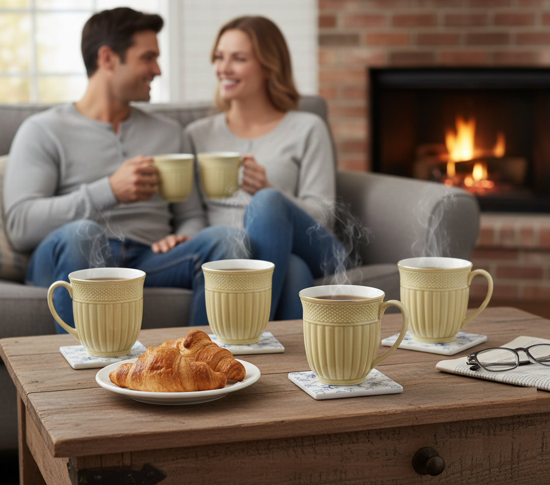 Clay Craft Esha Impression 1300 Coffee & Tea Mugs Set of 6 (CREAM)