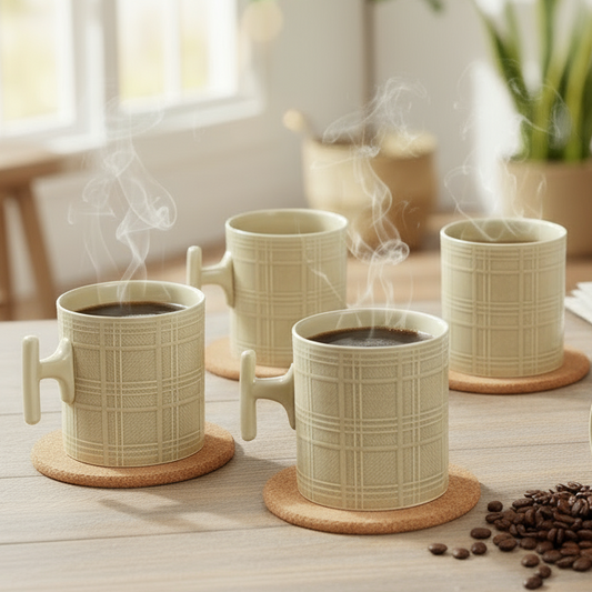 JCPL Grid Checkmate Coffee & Tea Mugs Set of 6, Olive