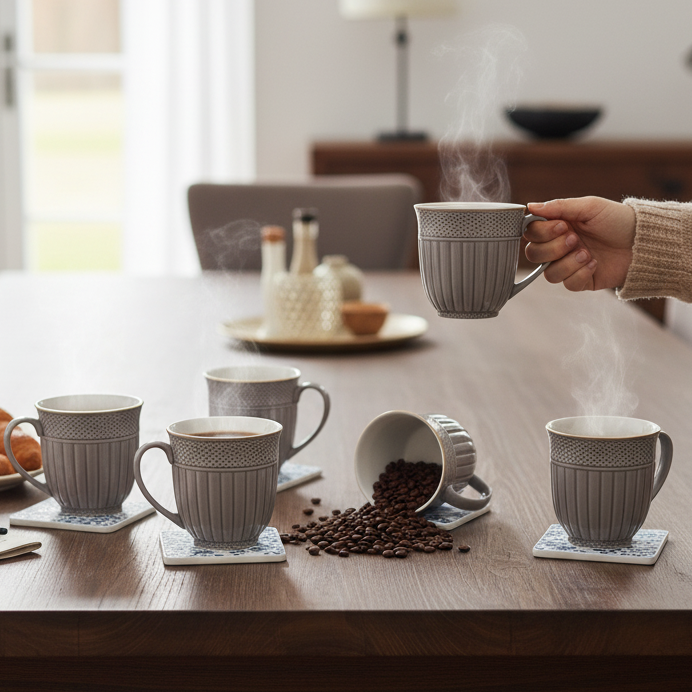 Clay Craft Esha Impression 1300 Coffee & Tea Mugs Set of 6 (GREY)