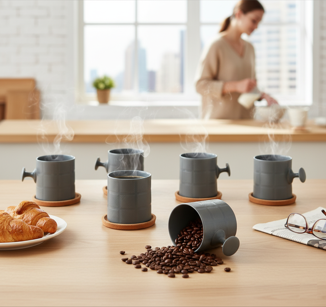 JCPL Bold Checkmate Coffee & Tea Mugs Set of 6, Grey