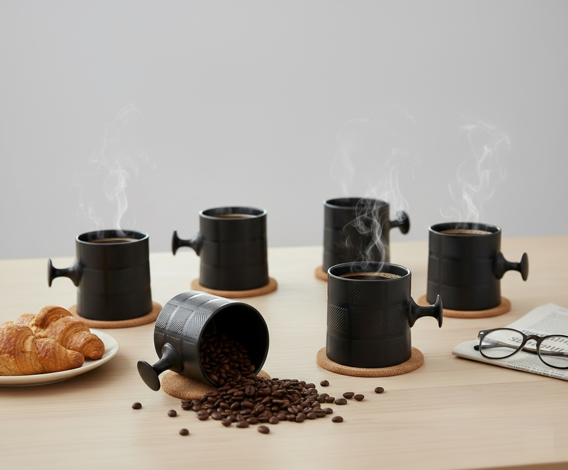 JCPL Bold Checkmate Coffee & Tea Mugs Set of 6, Black