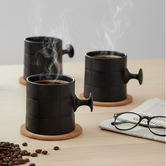 JCPL Bold Checkmate Coffee & Tea Mugs Set of 6, Black