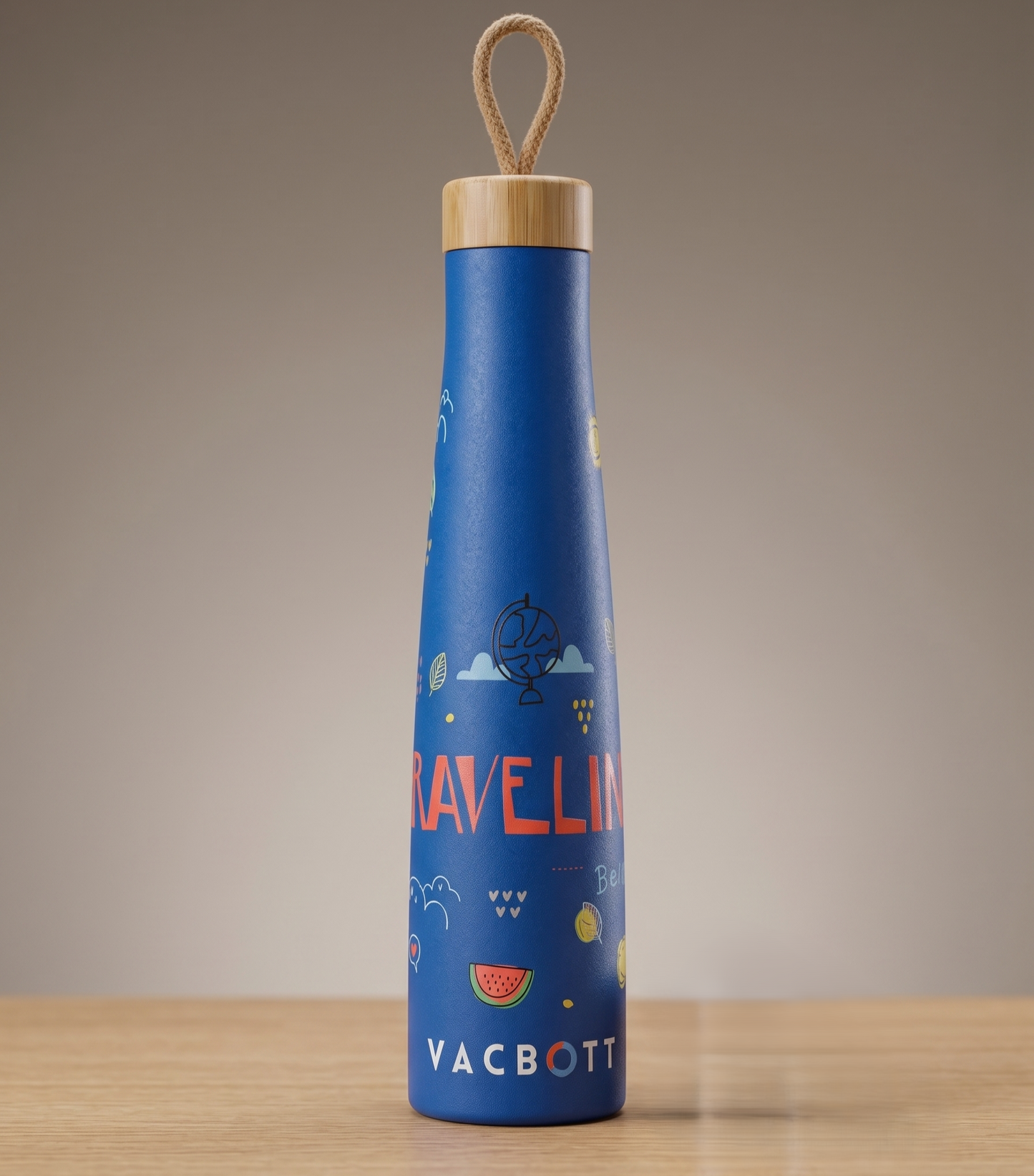 Vacbott Vivid Titan Vacuum Insulated Wanderlust Double Walled Printed 18 Hrs Hot & 24 Hrs Cold, BIS Certified, Stainless Steel Flask 650 ml