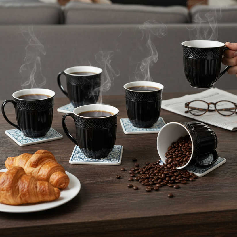 Clay Craft Esha Impression 1300 Coffee & Tea Mugs Set of 6 (BLACK)