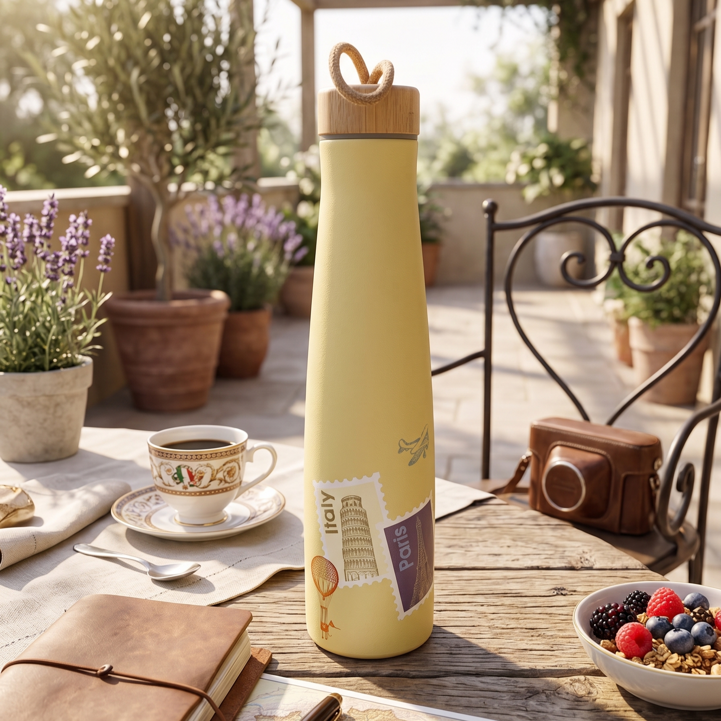 Vacbott Vivid Titan Vacuum Insulated Wanderlust Double Walled Printed 18 Hrs Hot & 24 Hrs Cold, BIS Certified, Stainless Steel Flask 650 ml