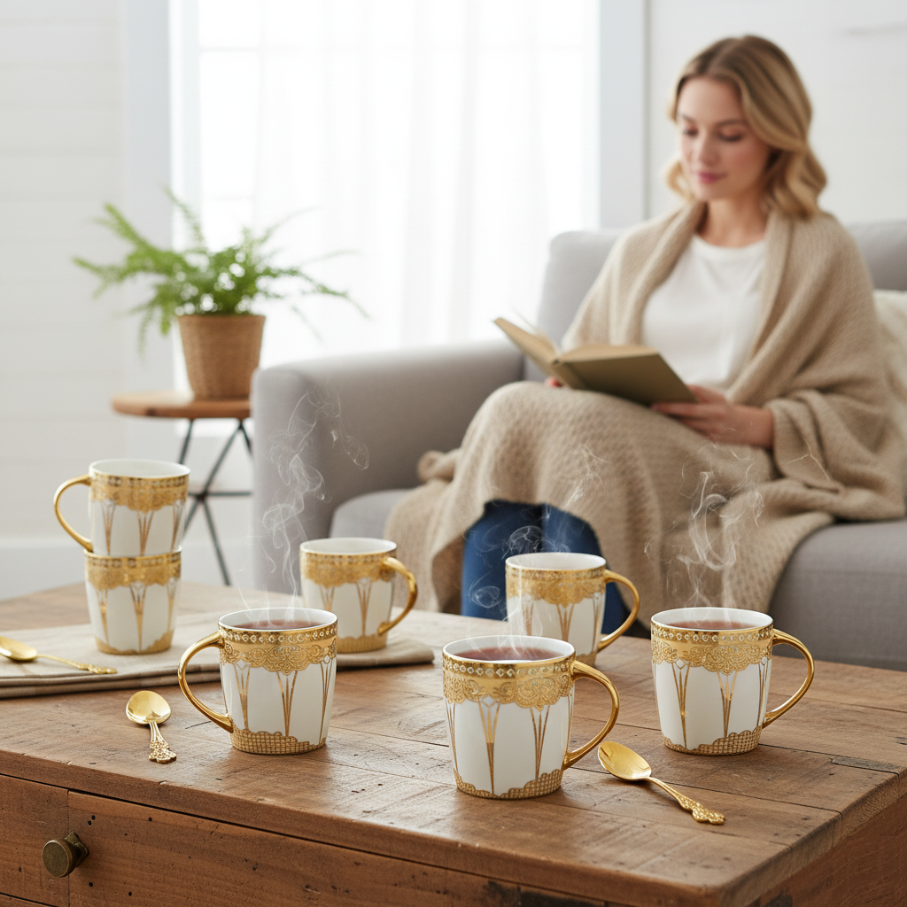 Clay Craft Rana Ebony Coffee & Tea Mugs Set of 6 (E655)